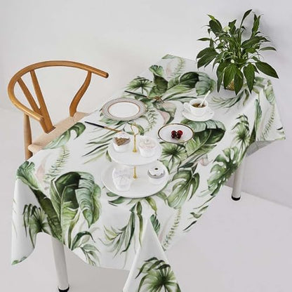 Green Tropical Leaves Tablecloth, Watercolor Jungle Plam Leaves Floral Botanical Print Farmhouse Holiday Tablecloths for Home Kitchen Party Dinner Decor 55x75in