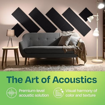 Acoustic Panels 12-Pack Soundproof Wall Panels 12"x12"x0.4" Decorative Sound Dampening for Your Home, Office, Studio, Bedroom & More with Unique LineWave Carving [Deep Black]