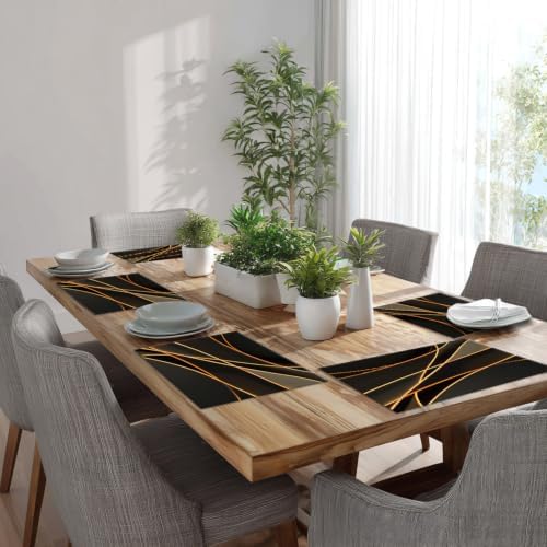 Batmerry Glowing Mocha Mousse Neon Lines Network Minimalism Placemats, Black Background Washable Linen Table Mats for Kitchen Table Double Insulation Decor Dining Set Indoor Outdoor 12X18 in Set of 8
