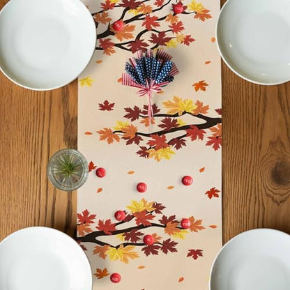 Fall Table Runner Fall Gnome Table Runners Harvest Thanksgiving Maple Leaves Blue Pumpkin Cotton Linen Dresser Scarf Kitchen Dining Table Decor for Autumn Holiday Party Coffee 13x36 Inch