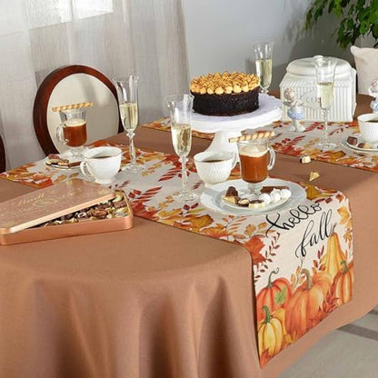 Fall Pumpkin Table Runner Dresser Scarf 16 x 72 Inch Harvest Orange Maple Leaves Table Runners Non-Slip Heat Resistant Kitchen Dining Table Decor for Autumn Thanksgiving Holidays Indoor Outdoor