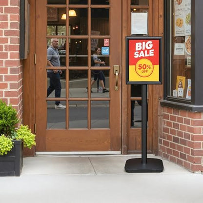 3-Pack Heavy Duty Pedestal Sign Holder Stand 8.5x11 Inch, Adjustable Floor Standing Sign Holder with Weighted Base, Vertical & Horizontal Menus Signage Stands for Outdoor Advertising, Posters, Black