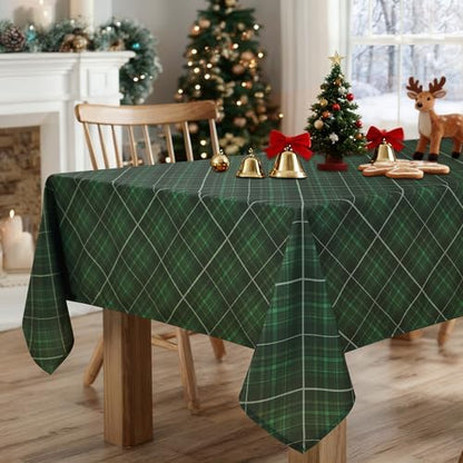 DWCN Checkered Tablecloth, 60 x 120 Inch, Rectangular, Christmas Green
