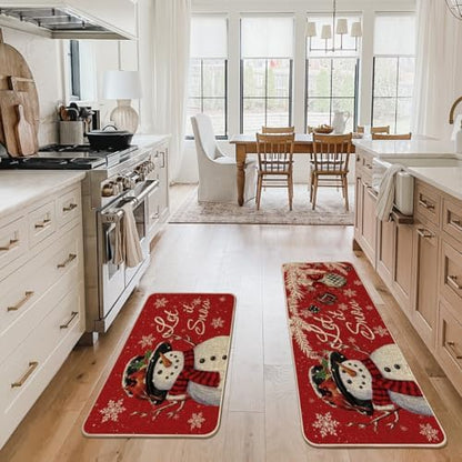 Artoid Mode Snowman Let It Snow Snowflake Christmas Kitchen Mats Set of 2, Winter Home Decor Low-Profile Kitchen Rugs for Floor - 24x35 and 24x59 Inch