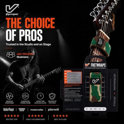 Gruv Gear Fret Wrap & Guitar Mute, Fretwrap for Acoustic, Electric & Bass | String Dampener Recording, Tapping & Practice Accessory (1 Pack, Small Camo Green, Fits 4 String Bass, 6 String Guitar)