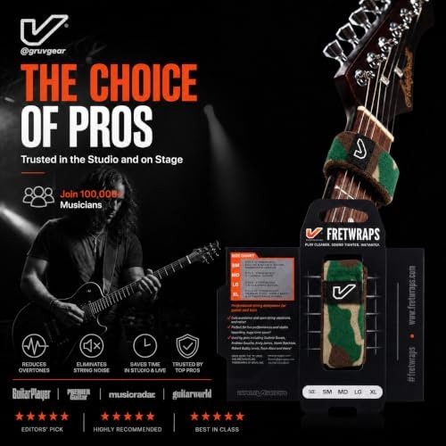 Gruv Gear Fret Wrap & Guitar Mute, Fretwrap for Acoustic, Electric & Bass | String Dampener Recording, Tapping & Practice Accessory (1 Pack, Large Camo Green, Fits 6 String Bass, 8 String Guitar)