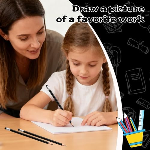 48 PCS Black Pencils Bulk with Eraser, Pre-Sharpened HB Pencils for Writing & Drawing, School Supplies for Kids Homework, Tests, Art Crafts & Teacher Grading (Black)
