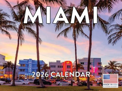 Miami Calendar 2026 Wall 12 Month Monthly FL Scenic Souvenirs Floridian Themed Gifts | American Made In The USA