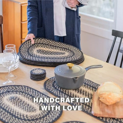 Homespice Manchester Jute Braided Coasters, Round 4" Set of 6