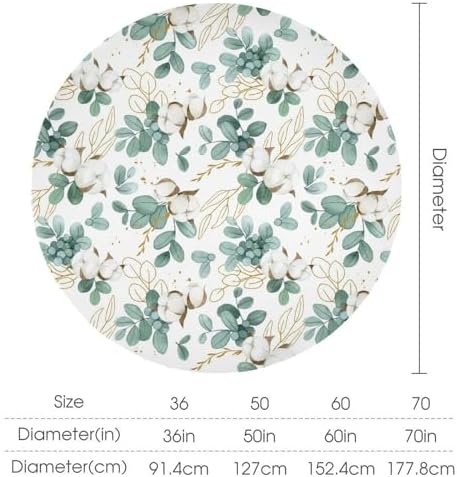 Cotton Flowers Tablecloth, Watercolor Summer Green Golden Eucalyptus Leaves Floral Print Table Cloth for Outdoor Picnic Home Dining Kitchen Table Decor, 50x50in