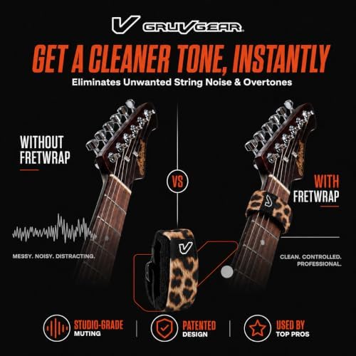 Gruv Gear Fret Wrap & Guitar Mute, Fretwrap for Acoustic, Electric & Bass | String Dampener Recording, Tapping & Practice Accessory (1 Pack, Extra Large Leopard, Fits 7-12 String Bass, Extended