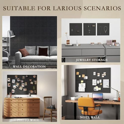 JBER Large Felt Bulletin Board 48" x 36", 12 Pack Felt Wall Tiles, Black