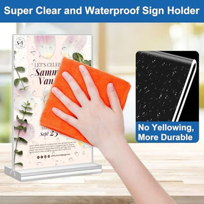 Acrylic Sign Holder 5x7,6 Pack Clear Plastic Table Display Vertical Double-Sided Desktop Display Stand Paper Holder Clear Table Sign Holder for Menu ad Frame Suitable Restaurants Meeting Office Store