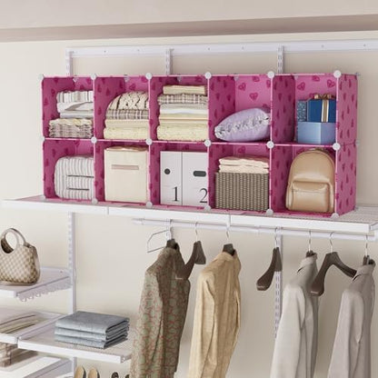 UNKU 6 Cube Storage Organizer, Closet Organizer Storage Shelves,Pink