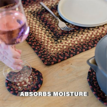 Homespice Prescott Braided Coasters for Primitive Decor, Round 4" Set of 6