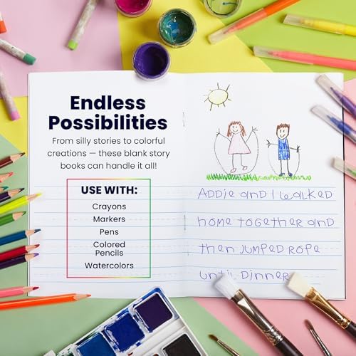 Hygloss Half Blank Books for Kids to Write Stories & Illustrate – Bulk 100 Pack – 5.5" x 8.5" A5 Primary Journal for Grades K-2, Preschool/Kindergarten Notebook with Picture Space – 24 Pages, Colored