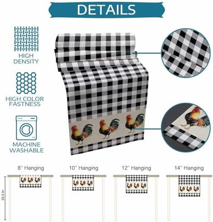 Farm Animals Chicken Table Runner Dresser Scarf 13 x 72 Inch Black White Buffalo Plaid Linen Table Runners Non-Slip Heat Resistant Kitchen Dining Table Decor for Home Holidays Indoor Outdoor