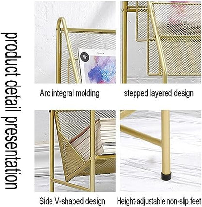 zktoermn Metal Storage Shelves Book, Newspaper, Magazine Storage Rack Storage Shelving Unit Organizer for Laundry Kitchen Bathroom Pantry Closet (Color : Gold, Size : 55x28x115cm)