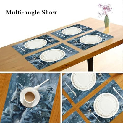 ALAZA Wolf Snow Winter Set of 6 Placemats Rectangle Table Mat for Dining Table Restaurant Kitchen Home Decor, 12" x 18"