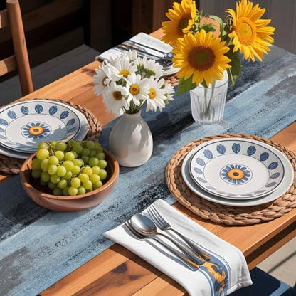 Blue Grey Graffiti Table Runner Dresser Scarf 13 x 36 Inch Abstract Oil Paint Art Mottled Texture Modern Table Runners Non-Slip Heat Resistant Kitchen Dining Table Decor for Home Indoor Outdoor