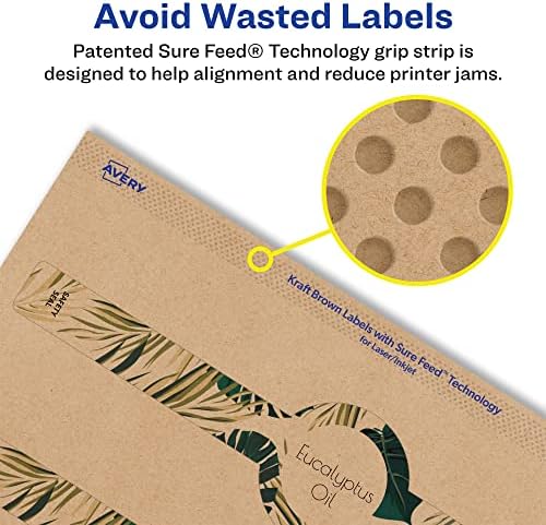 Avery® Kraft Brown Wraparound Band Labels, Sure Feed® Technology, 1.5" x 7.75", 75 Kraft Brown Labels, Print-to-the-Edge, Laser/Inkjet Printable Labels