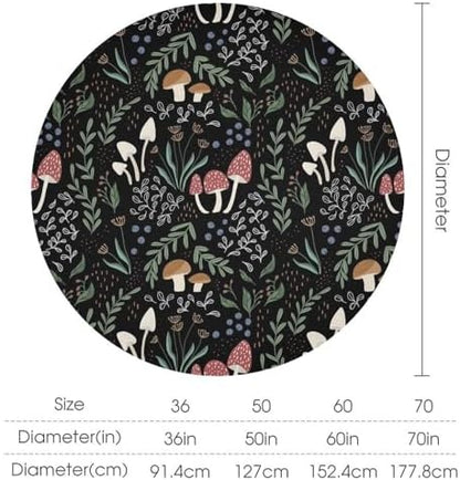 Mushroom Tablecloth, Cartoon Green Leaves Mushroom Wildflower Plant Botanical Herb Nature Garden Print Table Cloth for Home Kitchen Outdoor Party Picnic Wedding Decor, 70x70in