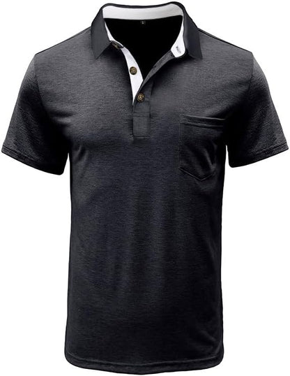 SEGANUP Men's Fashion Polo Shirts Short Sleeve Casual Cotton Golf Shirts Moisture Wicking Polo Shirt with Pocket