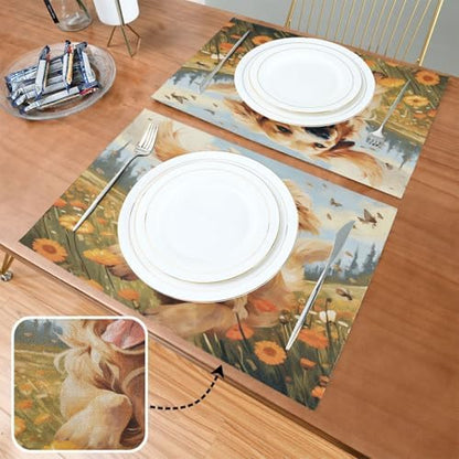 ALAZA Happy Golden Retriever in Flower Field 1 PC Placemats Rectangle Table Mat for Dining Table Restaurant Kitchen Home Decor, 12" x 18"