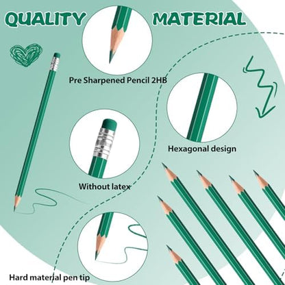 36 PCS Green Pencils with Eraser, Pre-Sharpened HB Pencils for Writing & Drawing, School Supplies for Kids Homework, Tests, Art Crafts & Teacher Grading (Green)