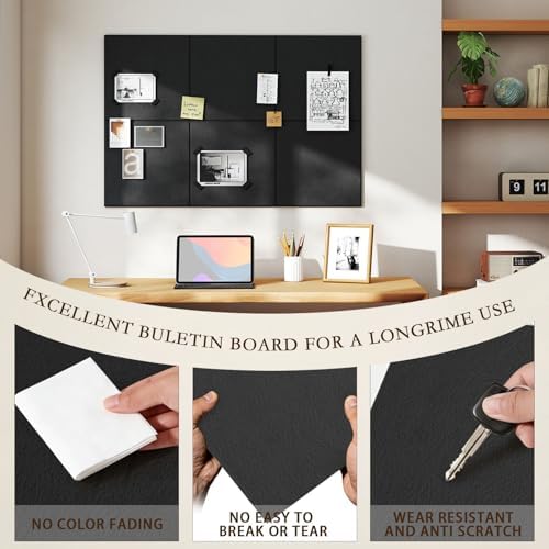 JBER Large Felt Bulletin Board 48" x 36", 12 Pack Felt Wall Tiles, Black