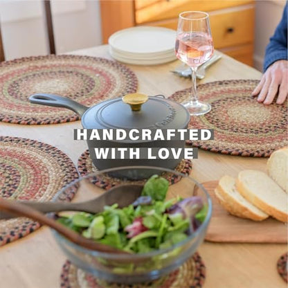 Homespice Gingerbread Braided Trivets Ideal as Hot Pads, Round 8" Set of 3