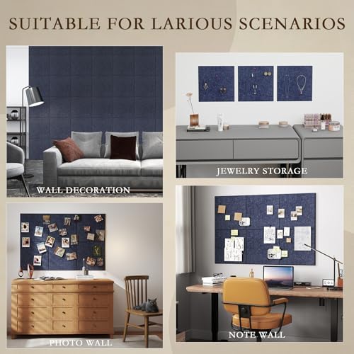 JBER Large Cork Board Alternative 72" x 48" - 24 Pack Self-Adhesive Felt Bulletin Board Tiles, Pin Board Vision Board for Walls, Office & Home Decor(Starlight Blue)
