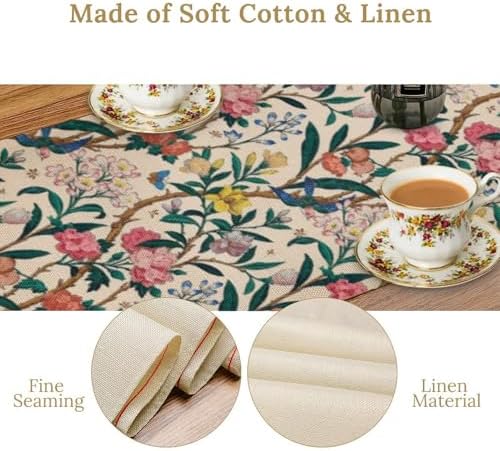 William Morris Vintage Floral Table Runner, Birds Butterflies and Bees Botanical Flower Original Design Print Table Runner for Home Party Dining Room Kitchen Decor 13x70 Inch
