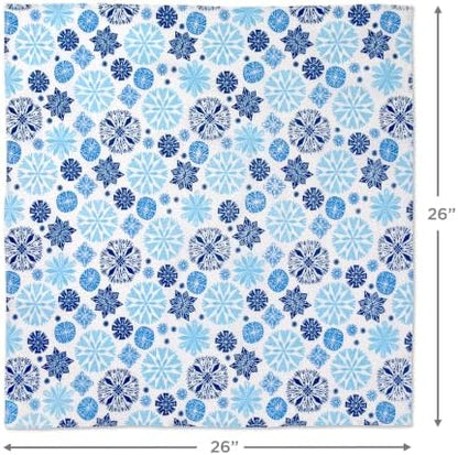 Hallmark 26" Reusable Fabric Holiday Gift Wrap (Blue Snowflakes on White)