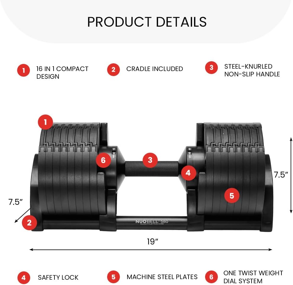 NUOBELL Adjustable Dumbbells 5-80 lbs: Replace 16 Sets, Ideal for Home Gym Weight Bench & Press