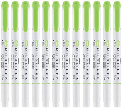 Zebra Pen MILDLINER No Bleed Highlighter, Green Color, Dual Tip, 12-Pack