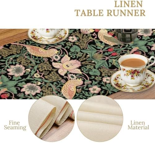 William Morris Floral Table Runner, Vintage Flowers Green Botanical Printed Table Runner for Home Kitchen Dining Table Decoration,13x90 Inch