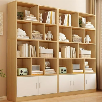 Closed Back Cabinet Wood Standard 9.5'' Wide Bookcase Bookshelf Storage Rack Multi-layered Storage Shelf Cabinet Display Unit Integrated Against the Wall Natural/White 47.2"L x 9.4"W x 70.9"H