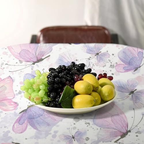 Purple Butterfly Tablecloth, Watercolor Pink Butterfly Abstract Cartoon Print Table Cloth for Farmhouse Kitchen Dinning Room Picnic Parties Home Decor 60x90in
