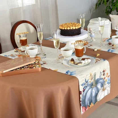 Fall Pumpkin Table Runner Dresser Scarf 13 x 36 Inch Blue Orange Maple Leaf Rustic Table Runners Non-Slip Heat Resistant Kitchen Dining Table Decor for Autumn Thanksgiving Holidays Indoor Outdoor