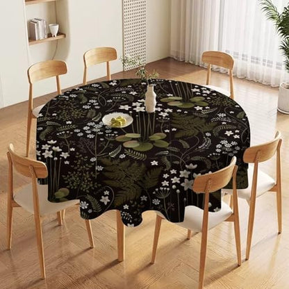 Woodland Field Tablecloth, Rustic Forest Wild Flower Herb Fern Farmhouse Natural Floral Table Cloth for Picnic Party Dining Room Home Decor, 70x70in