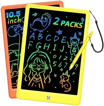 BUKEBU LCD Writing Tablet Doodle Board, Colorful Drawing Pad, Electronic Drawing Tablet, Drawing Pads,Travel Gifts for Kids Ages 3 4 5 6 7 8 Year Old Girls Boys (10.5 inch, Orange+Yellow)