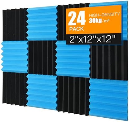 Sound Proof Foam Panels for Wall 24 Pack Acoustic Panels Sound Absorbing 2" X 12" X 12" Fire-Proofed Soundproofing Foam High Density Sound Dampening Panels for Room Studio