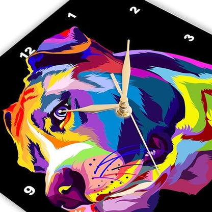 3dRose Wall Clock Silent - 13 inch - Colorful Portrait of a Pitbull Dog Doggy Pet - Dog