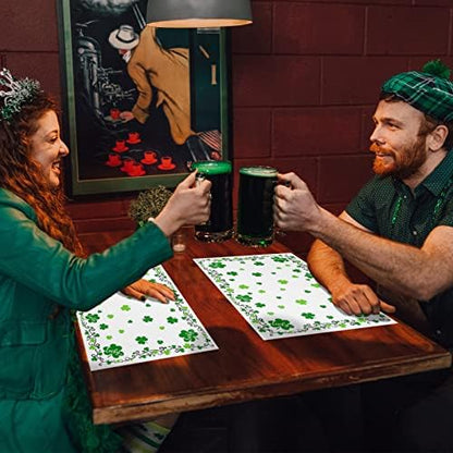 St. Patrick's Day Placemats Set of 4, Green Shamrock Irish Clover Heat Resistant Washable Dining Table Mats Seasonal Spring Holiday Farmhouse Decor for Kitchen&Table Linens Outdoor Indoor
