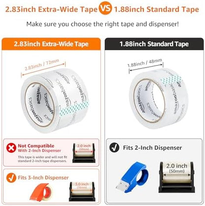 Amazon Basics 2.83 Inch Wide Packing Tape, Fits 3-Inch Dispensers, Crystal Clear, Low Odor, for Moving, Storage, Shipping and Sealing Boxes, 54.6 Yards, 6-Pack