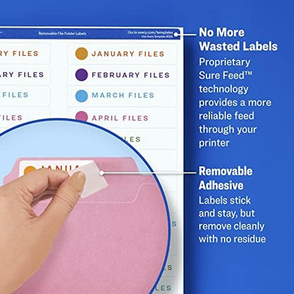 Avery Removable ID Labels, Sure Feed Technology, Removable Adhesive, 3-1/3" x 4", 5 Packs (6464)