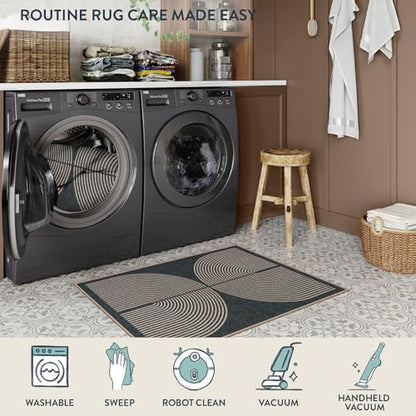 Lahome Rainbow Easy Jute Rugs for Entryway, 32"x48" Black Door Mat Non Slip