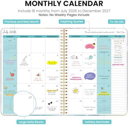Monthly Planner 2026-2027, 18-Month Aesthetic Calendar, Jul 2026-Dec 2027