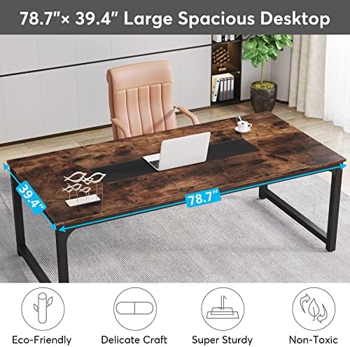 Tribesigns Modern Computer Desk, 78.7 x 39.4 inch X Large Executive Office Desk Computer Table Study Writing Desk Workstation for Home Office,Rustic/Black